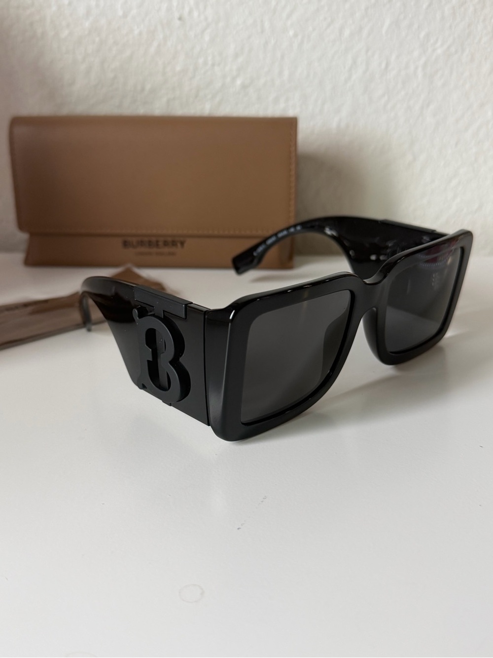 Burberry Oversize Black Square 'TB' Logo Sunglasses Authentic